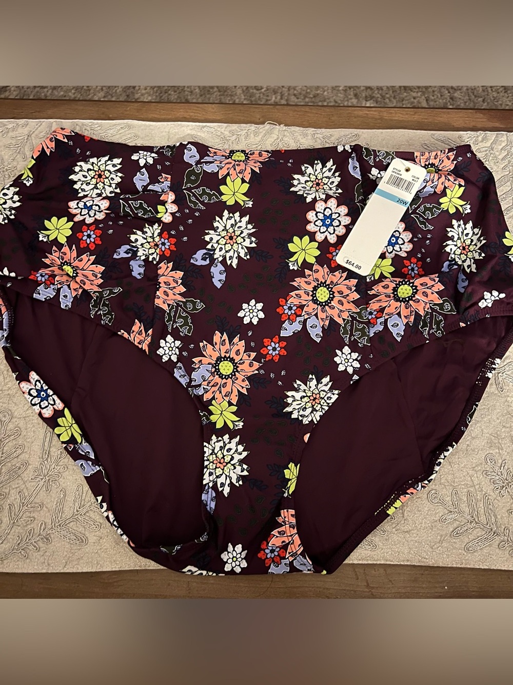 Anne Cole Maroon Floral High-Waist Swim Bottoms